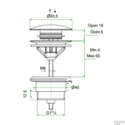 Clickplug Lagoo Garda Universeel Messing Mat Zwart -Badkamermeubels g6117 tekening 2 1
