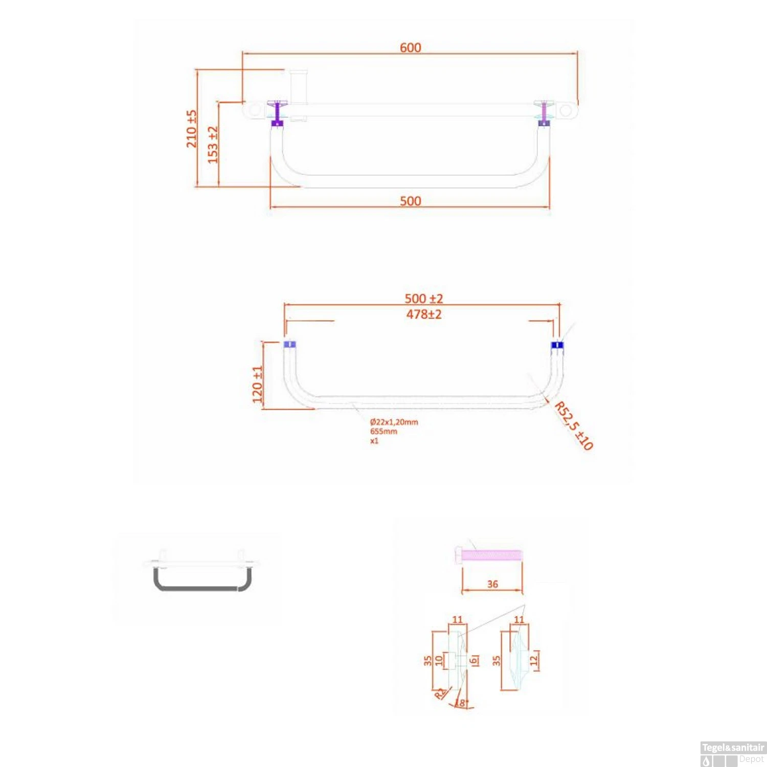 Handdoekbeugel Voor Sanicare Radiatoren 50 Cm Chroom 7 Handdoekbeugel Voor Sanicare Radiatoren 50 Cm Chroom - Afbeelding 5