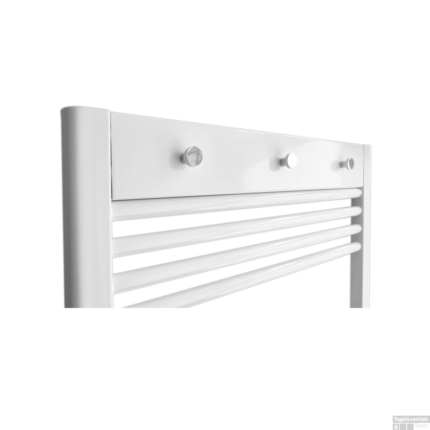 Handdoekhouder Paneel Sanicare 52x9x3 Cm Wit Met 3 Chromen Handdoekknoppen