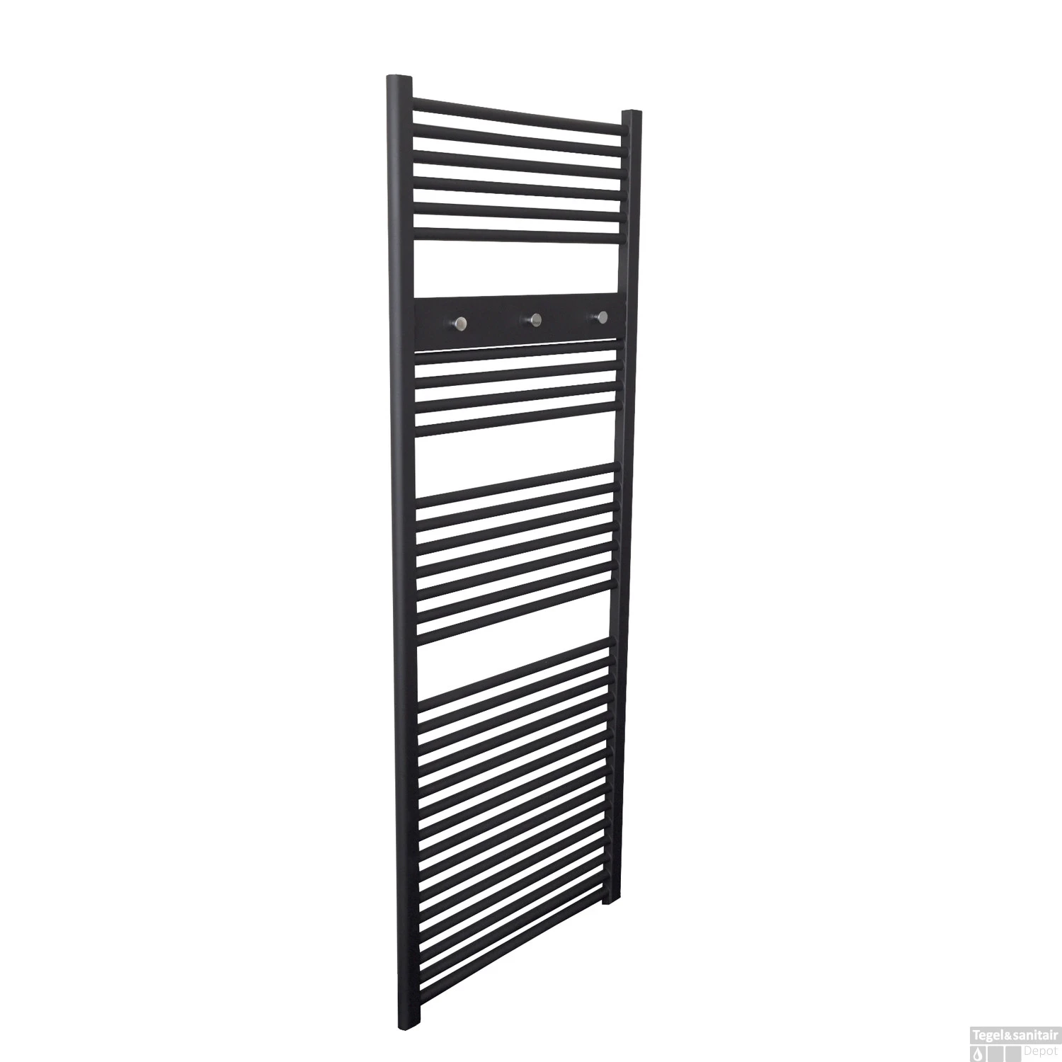 Handdoekhouder Paneel Sanicare 52x9x3 Cm Zwart Met 3 Chromen Handdoekknoppen 4 Handdoekhouder Paneel Sanicare 52x9x3 Cm Zwart Met 3 Chromen Handdoekknoppen - Afbeelding 2