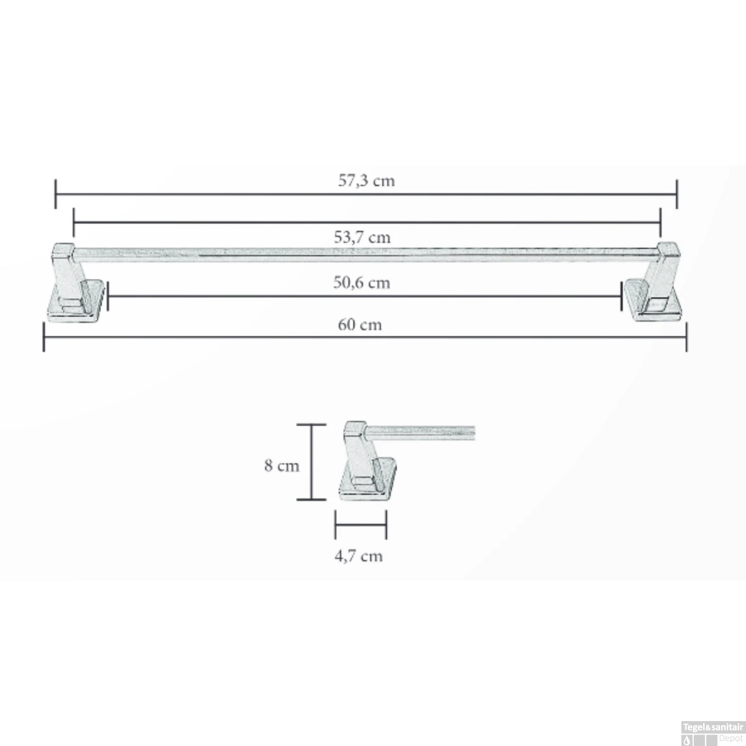 Handdoekhouder Sanicare Magnetisch Inkortbaar 60cm Vierkant Wit 5 Handdoekhouder Sanicare Magnetisch Inkortbaar 60cm Vierkant Wit - Afbeelding 3