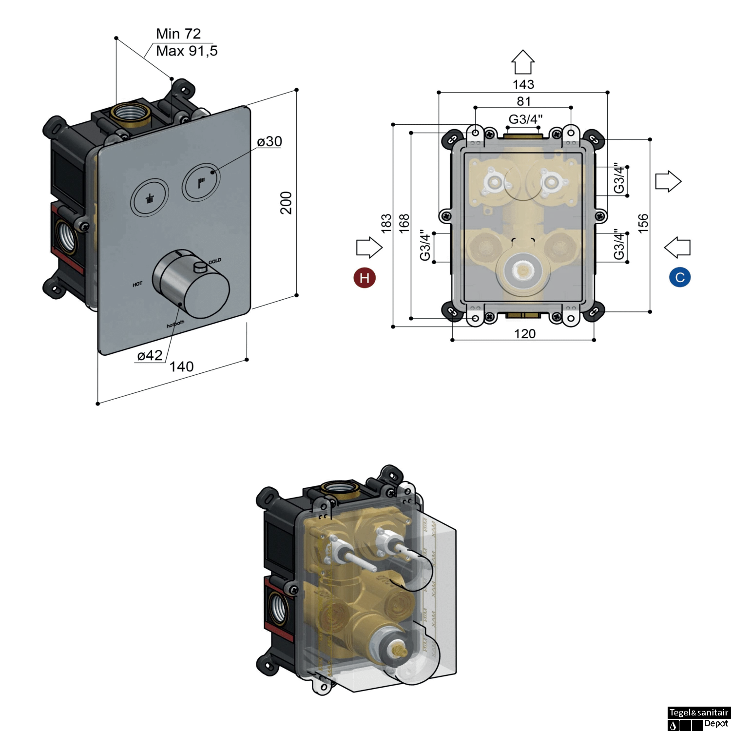 Inbouwdeel Douchekraan Hotbath Cobber Met Twee Pushbuttons 4 Inbouwdeel Douchekraan Hotbath Cobber Met Twee Pushbuttons - Afbeelding 2