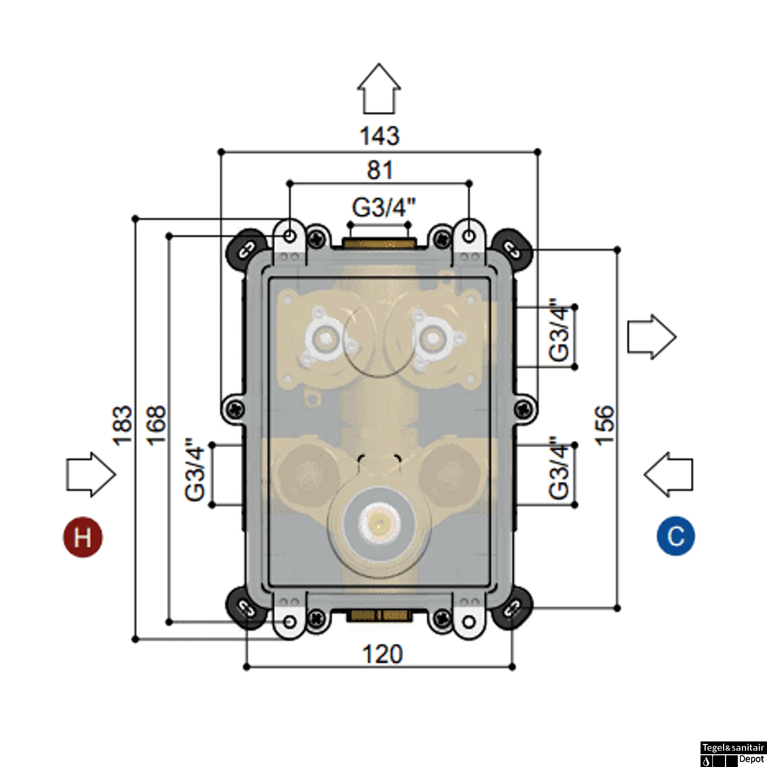 Inbouwdeel Douchekraan Hotbath Cobber Met Twee Pushbuttons 5 Inbouwdeel Douchekraan Hotbath Cobber Met Twee Pushbuttons - Afbeelding 3