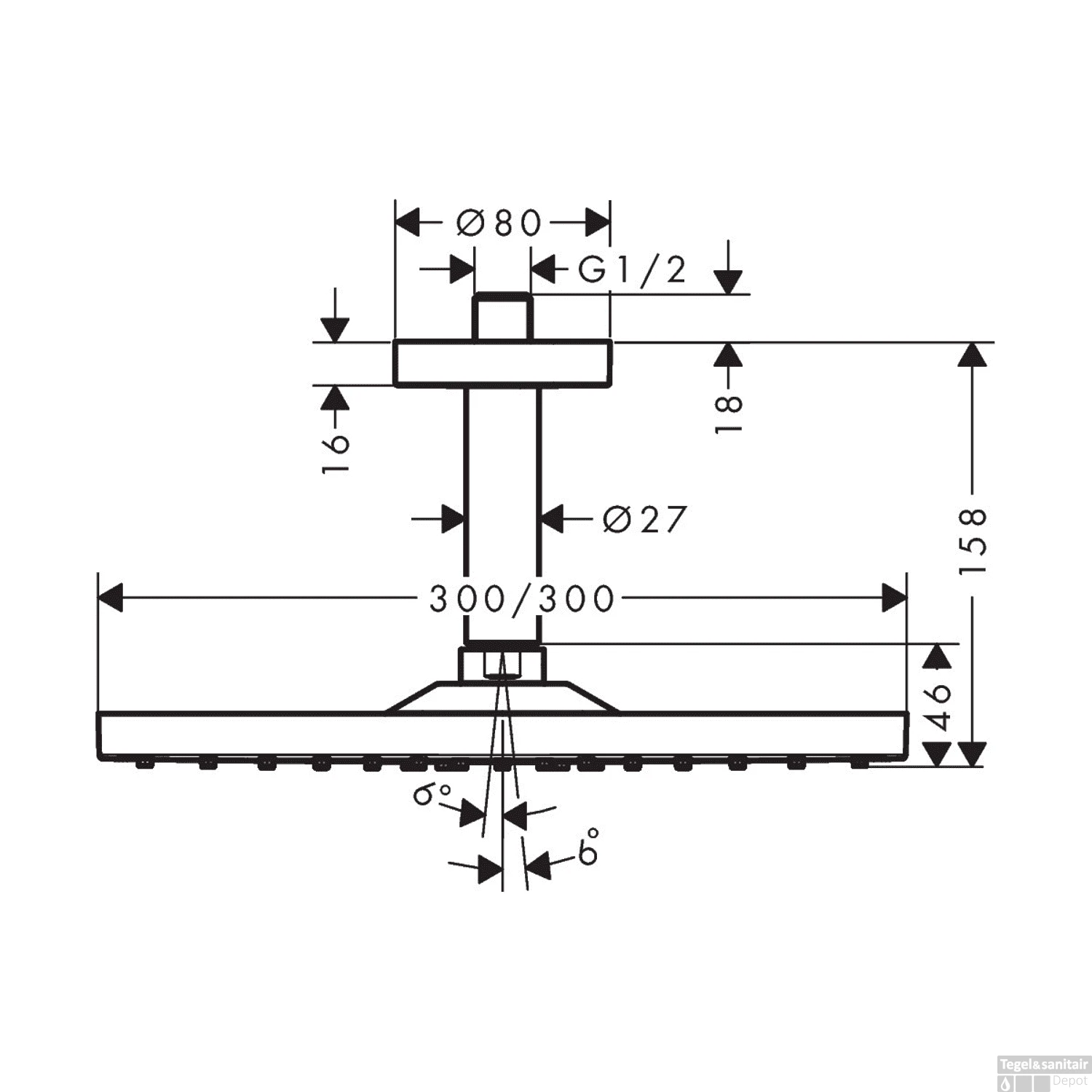 Hoofddouche HansGrohe Raindance E 300 1jet Plafondbevestiging Geborsteld Zwart Chroom 5 Hoofddouche HansGrohe Raindance E 300 1jet Plafondbevestiging Geborsteld Zwart Chroom - Afbeelding 3