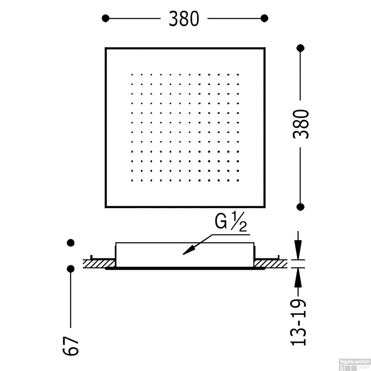 Hoofddouche Tres Plafond 38x38 Cm Vierkant Patroon Mat Zwart - Afbeelding 2