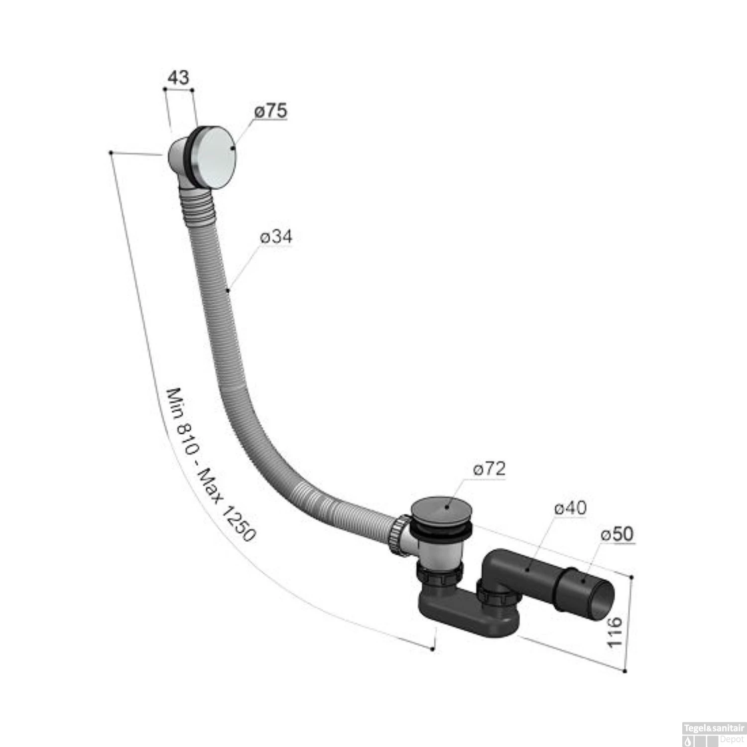 Hotbath Archie Badoverloop Verlengd RVS 316 AR132IX 4 Hotbath Archie Badoverloop Verlengd RVS 316 AR132IX - Afbeelding 2