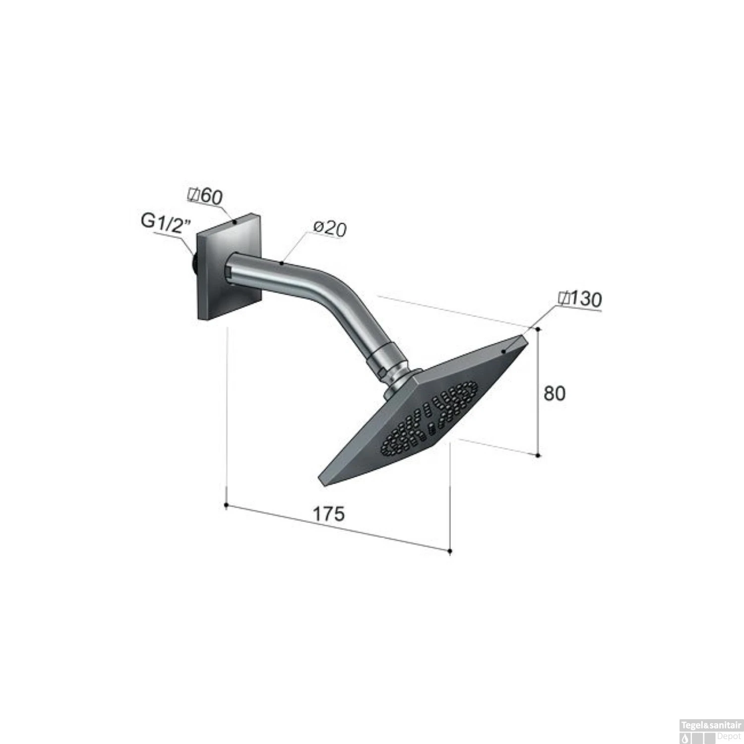 Hotbath Hoofddouche Mate 13 Cm Wandmodel Vierkant Opbouw Geborsteld Nikkel 5 Hotbath Hoofddouche Mate 13 Cm Wandmodel Vierkant Opbouw Geborsteld Nikkel - Afbeelding 3