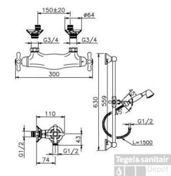 Huber Croisette Douchethermostaat Met Glijstangset Chroom 190CS01HCR -Badkamermeubels huber croisette douchethermostaat met glijstangset chroom 190cs01hcr 0