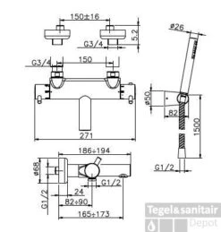 Huber Kiruna Bad/douchethermostaat Met Douchegarnituur Chroom KR.D23010.21 -Badkamermeubels huber kiruna baddouchethermostaat met douchegarnituur chroom krd2301021 1