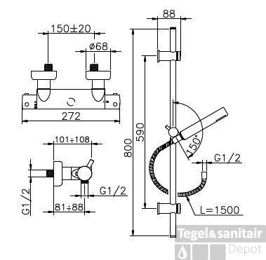Huber Kiruna Douche Thermostaat Met Glijstangset 190MKR01HCR 3 Huber Kiruna Douche Thermostaat Met Glijstangset 190MKR01HCR