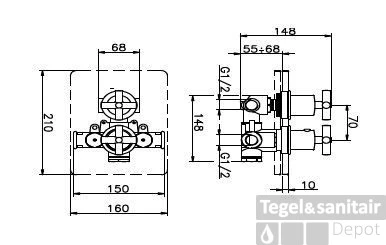 Huber Suite Inbouw Thermostaat Met 2-omsteller Chroom 369Q.01H.CR 4 Huber Suite Inbouw Thermostaat Met 2-omsteller Chroom 369Q.01H.CR - Afbeelding 2