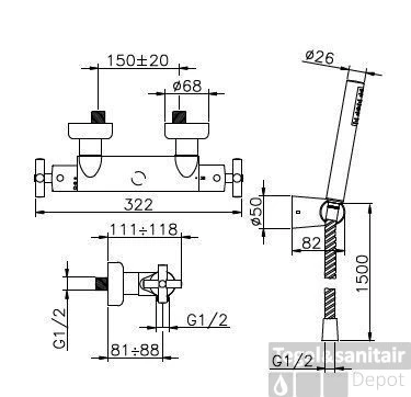 Huber Suite Opbouw Douchethermostaat Met Handdouche 191ST01HCR 3 Huber Suite Opbouw Douchethermostaat Met Handdouche 191ST01HCR