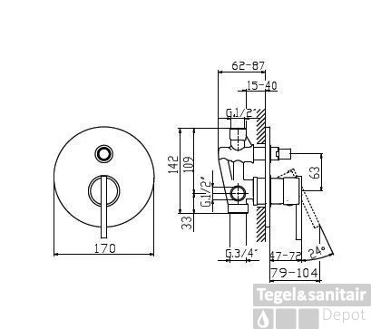 Huber Tratto Bad/douchemengkraan Inbouw Chroom TT.000210.21 3 Huber Tratto Bad/douchemengkraan Inbouw Chroom TT.000210.21