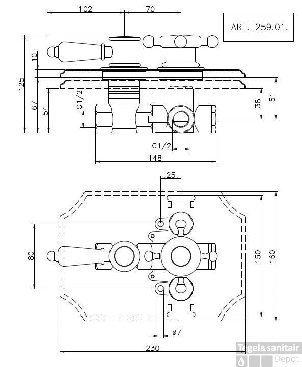 Huber Victorian Inbouw Thermostaatkraan Chroom-Goud 25901HCA 3 Huber Victorian Inbouw Thermostaatkraan Chroom-Goud 25901HCA