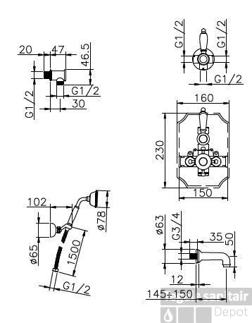 Huber Victorian Thermostatische Inbouw Doucheset Chroom/Goud 915.VT01H.CA 3 Huber Victorian Thermostatische Inbouw Doucheset Chroom/Goud 915.VT01H.CA