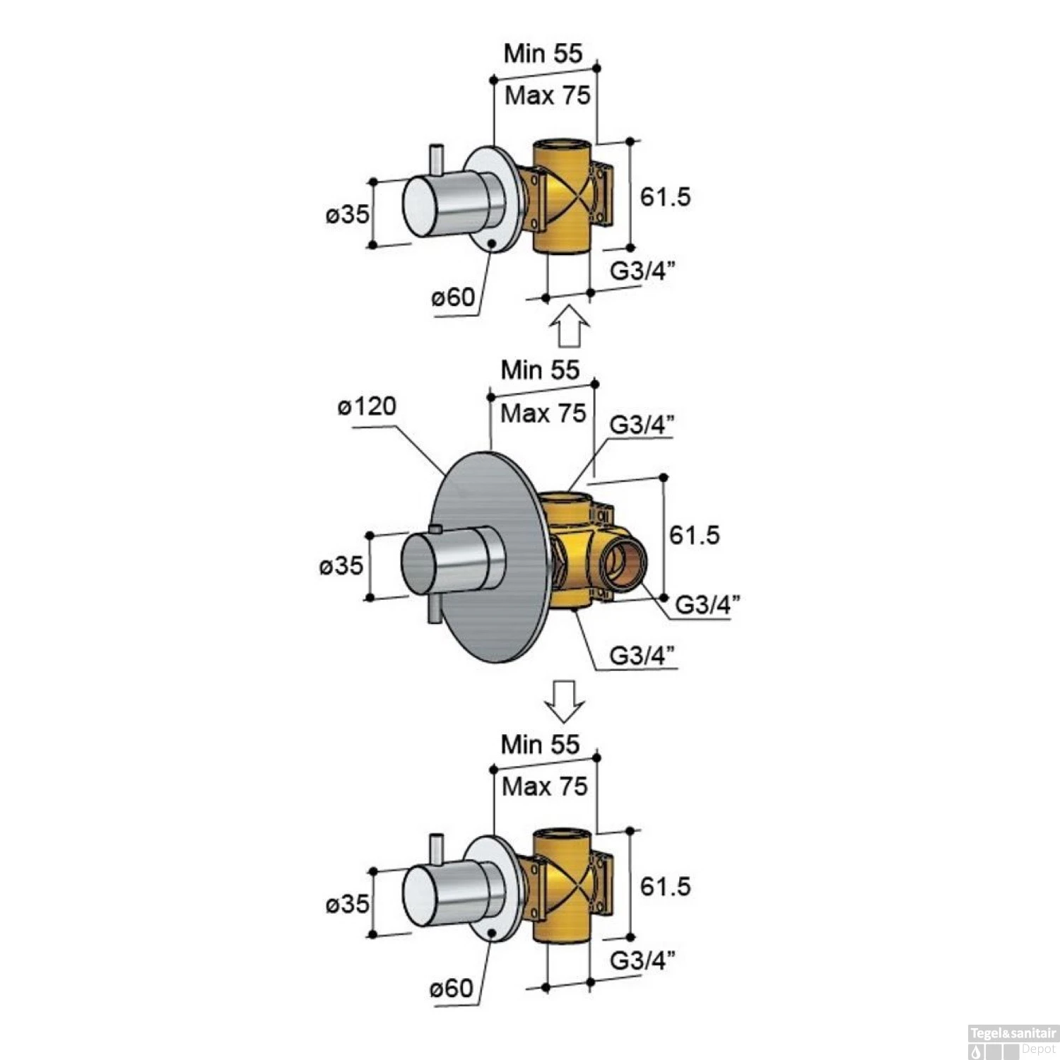 Inbouw Douchekraan Hotbath Laddy Thermostaat 2 Stopkraan Rond Chroom 6 Inbouw Douchekraan Hotbath Laddy Thermostaat 2 Stopkraan Rond Chroom - Afbeelding 4