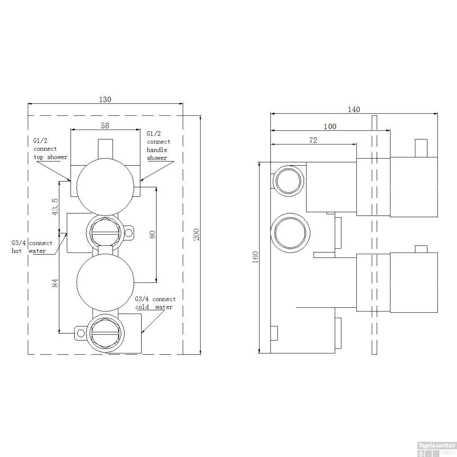 Inbouw Regendouche Set Boss & Wessing 20 Cm Wanduitloop 3 Standen Handdouche Mat Zwart - Afbeelding 5