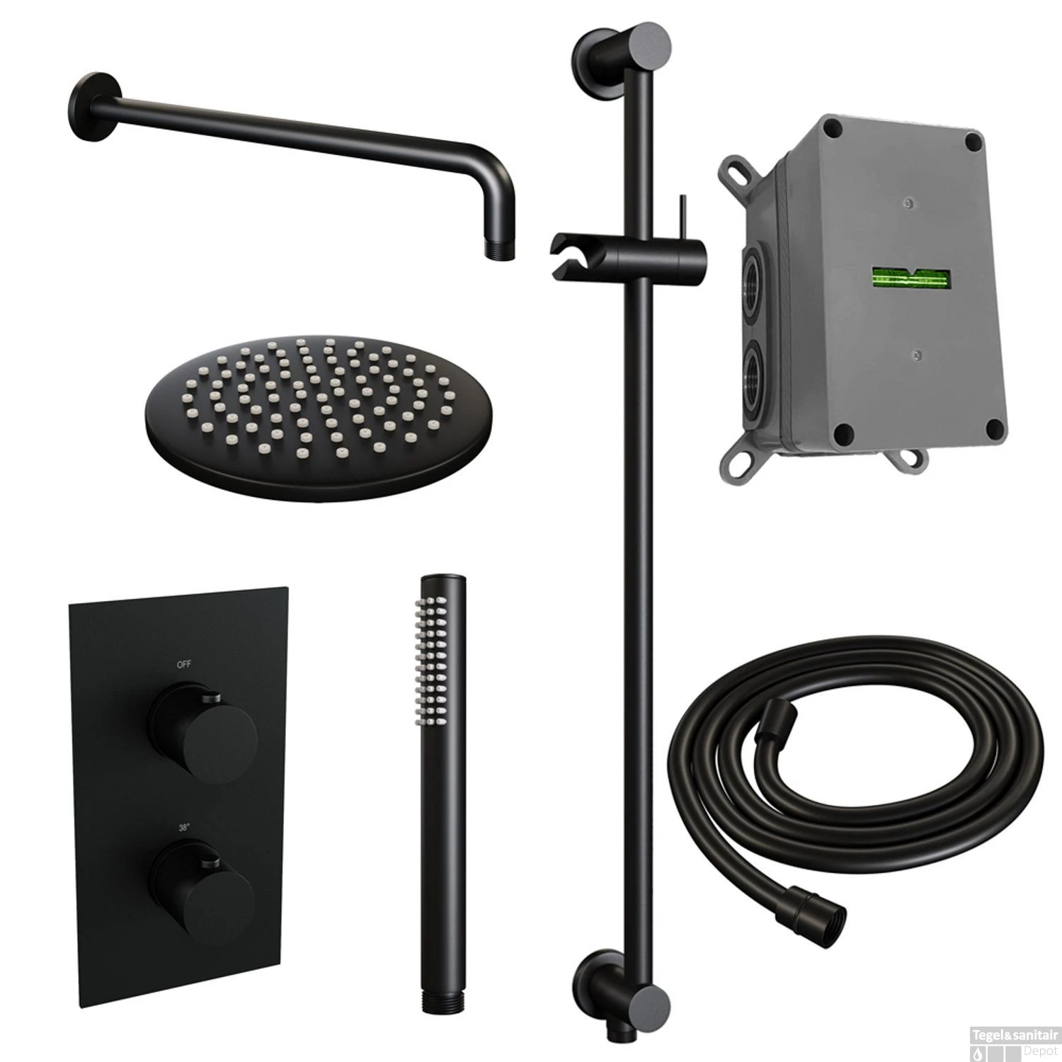 Inbouw Regendouche Set Brauer Black Edition Gebogen Wanduitloop Ronde Hoofddouche 20 Cm Met Glijstang Mat Zwart - Afbeelding 2