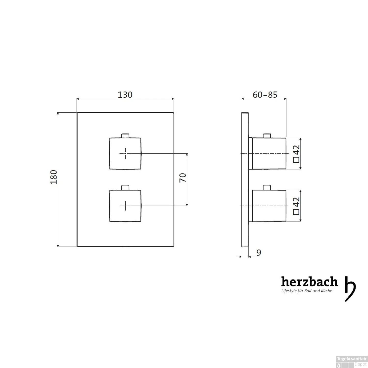 Inbouw Thermostaatkraan Herzbach Living Rechthoek 2-Weg Omstel Chroom 4 Inbouw Thermostaatkraan Herzbach Living Rechthoek 2-Weg Omstel Chroom - Afbeelding 2
