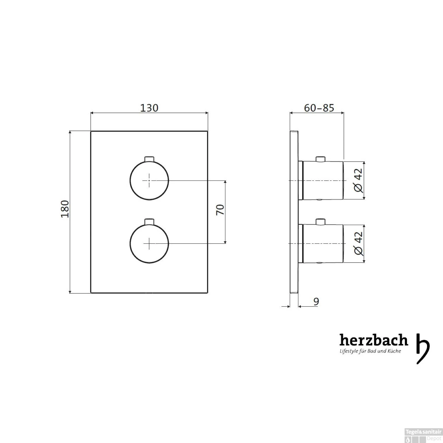 Inbouw Thermostaatkraan Herzbach Living Rechthoek Veiligheidsbegrenzer Chroom (ronde Hendels) 4 Inbouw Thermostaatkraan Herzbach Living Rechthoek Veiligheidsbegrenzer Chroom (ronde Hendels) - Afbeelding 2