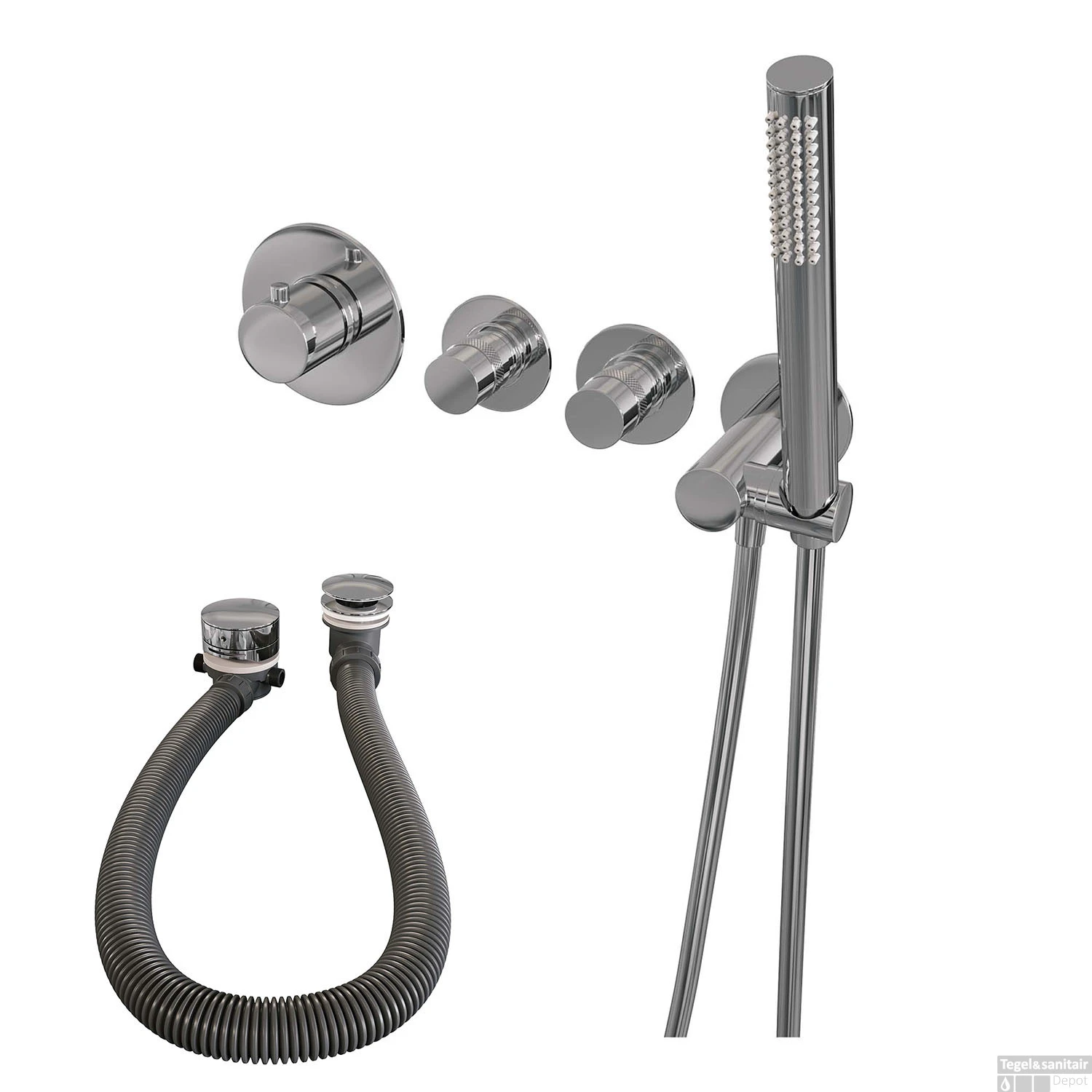 Inbouwthermostaatset Brauer Chrome Incl Staafhanddouche En Badafvoer Chroom 4 Inbouwthermostaatset Brauer Chrome Incl Staafhanddouche En Badafvoer Chroom - Afbeelding 2