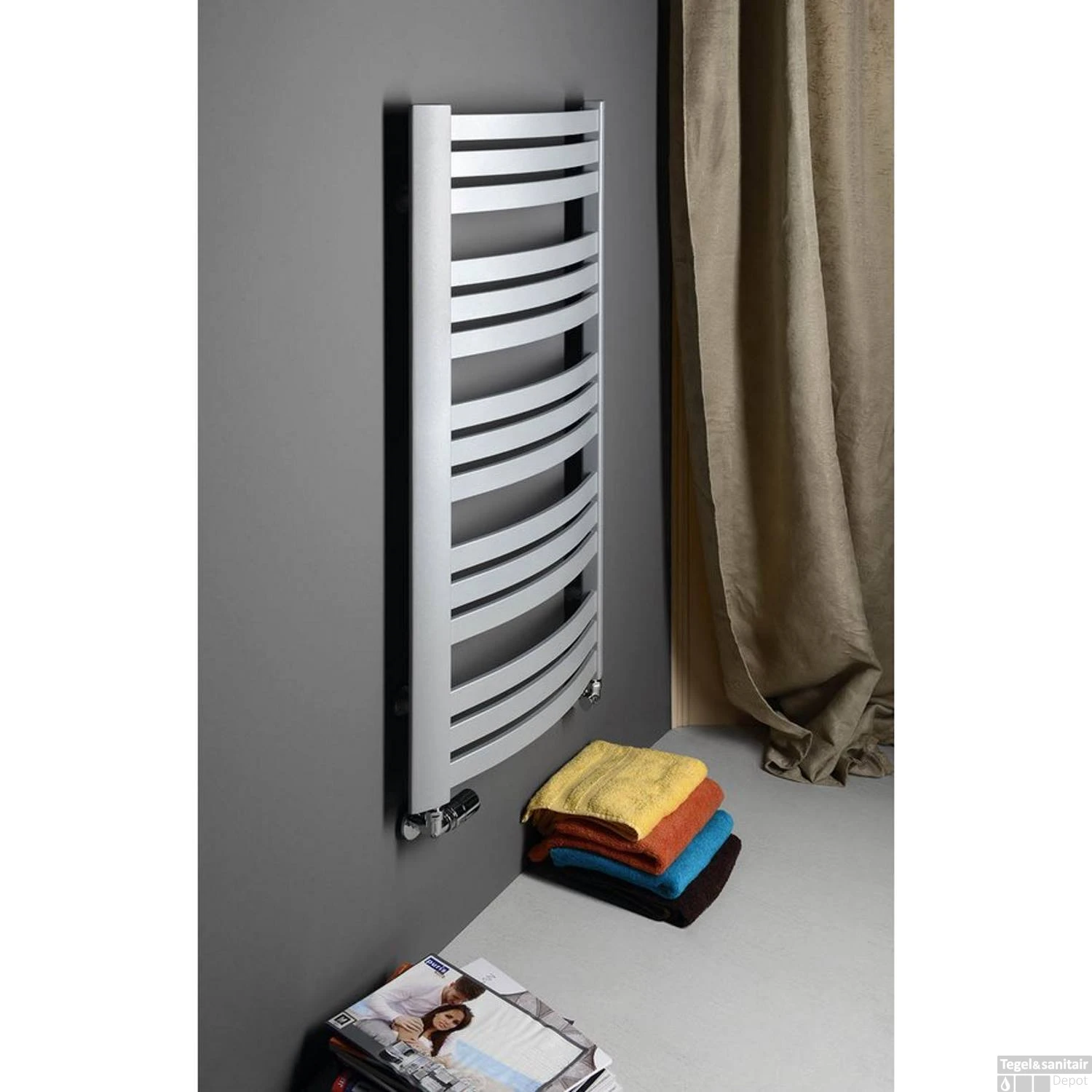 Handdoekradiator Sapho Sidi Gebogen 59.5x109.7 Cm 553W Zilver 5 Handdoekradiator Sapho Sidi Gebogen 59.5x109.7 Cm 553W Zilver - Afbeelding 3