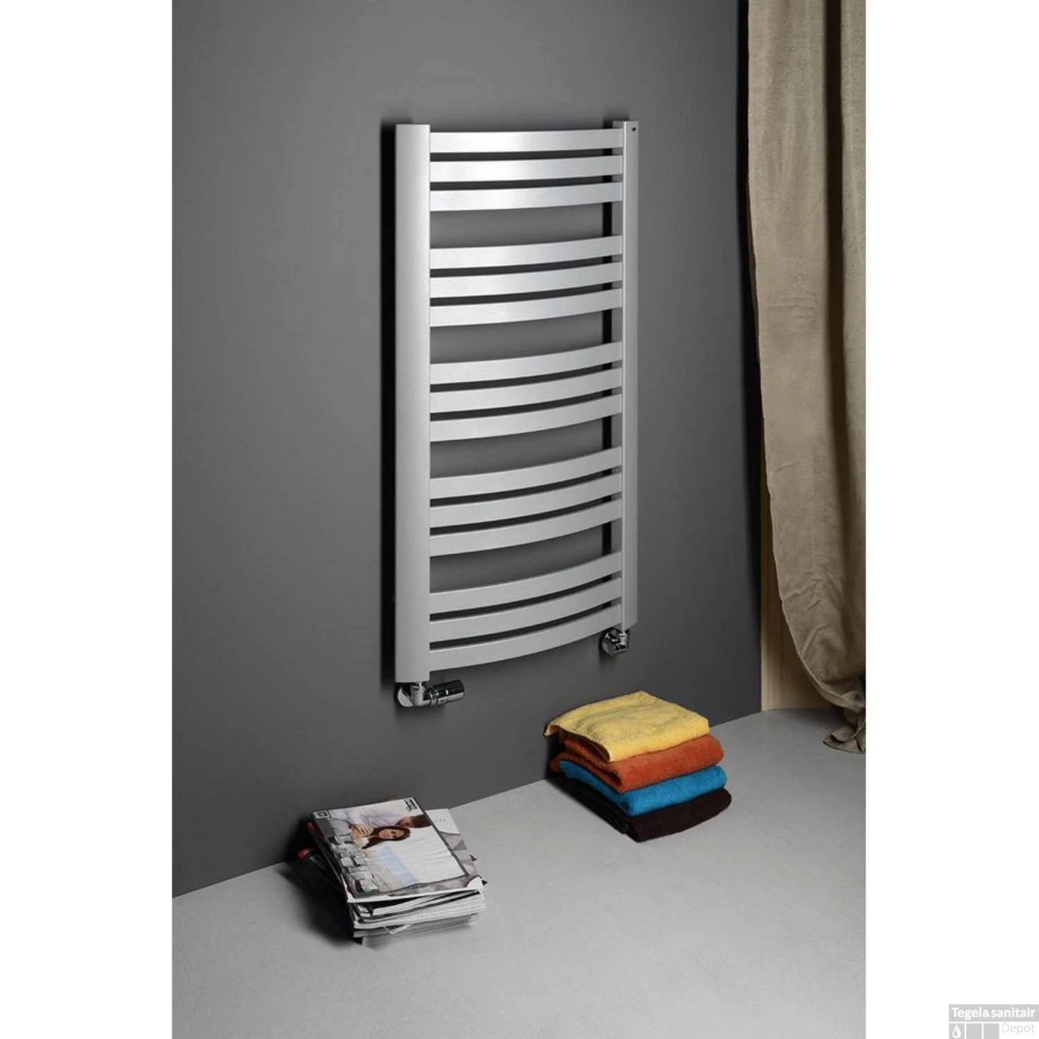 Handdoekradiator Sapho Sidi Gebogen 59.5x109.7 Cm 553W Zilver 4 Handdoekradiator Sapho Sidi Gebogen 59.5x109.7 Cm 553W Zilver - Afbeelding 2