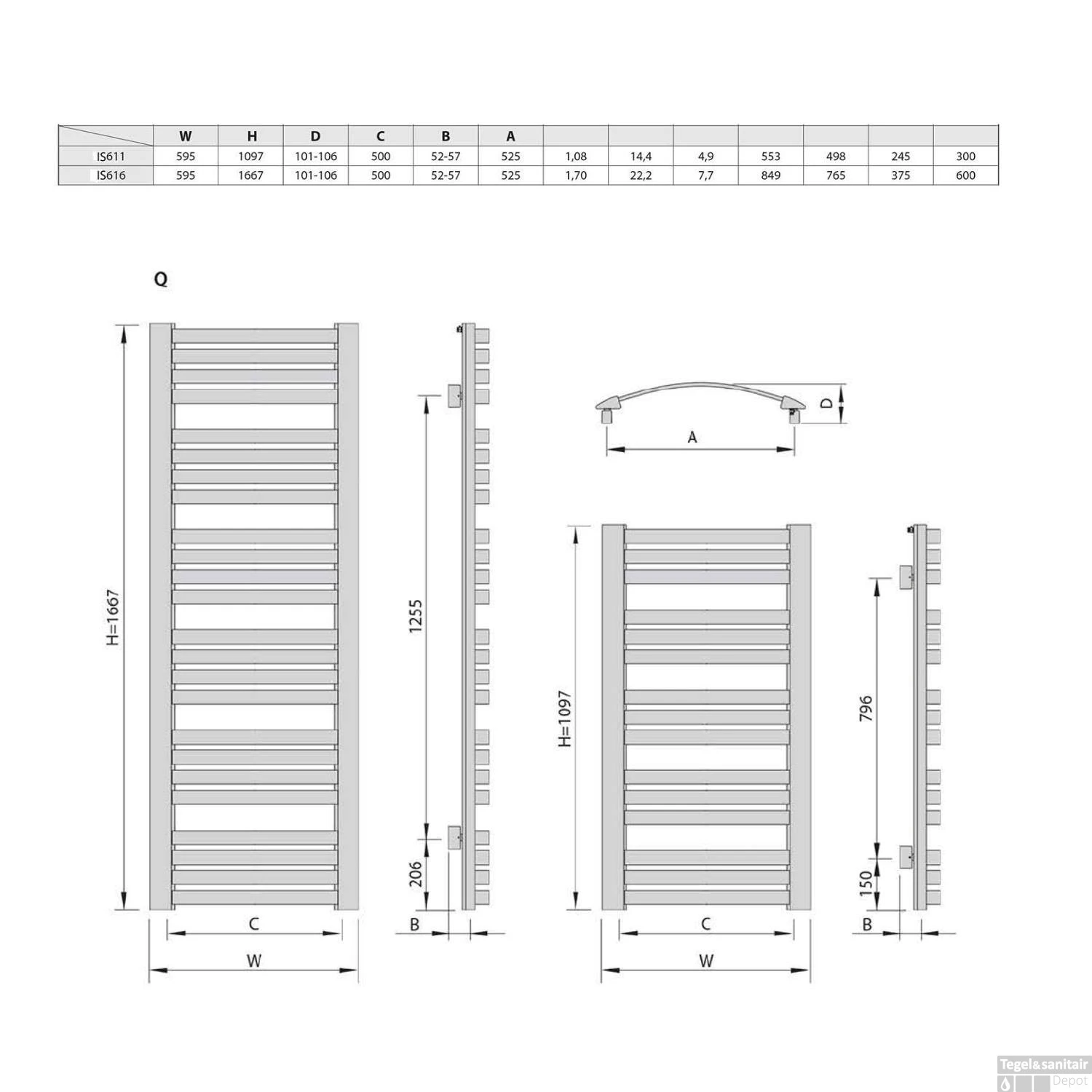 Handdoekradiator Sapho Sidi Gebogen 59.5x109.7 Cm 553W Zilver 9 Handdoekradiator Sapho Sidi Gebogen 59.5x109.7 Cm 553W Zilver - Afbeelding 7