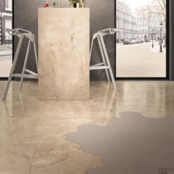 Vloertegel Keope Lux Crema Beige Gepolijst 20x120 Cm (Doosinhoud 1.44M2) -Badkamermeubels keope elements crema beige esagona design taupe bar particolare 1