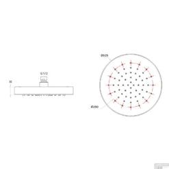 Hoofddouche Lagoo Nesso 32,5 Cm RVS Chroom -Badkamermeubels n2121 tekening