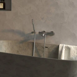 Opbouw Bad- En Douchekraan Brauer Brushed Thermostatisch Geborsteld RVS -Badkamermeubels opbouw bad en douchekraan brauer brushed thermostatisch geborsteld nikkel sfeer