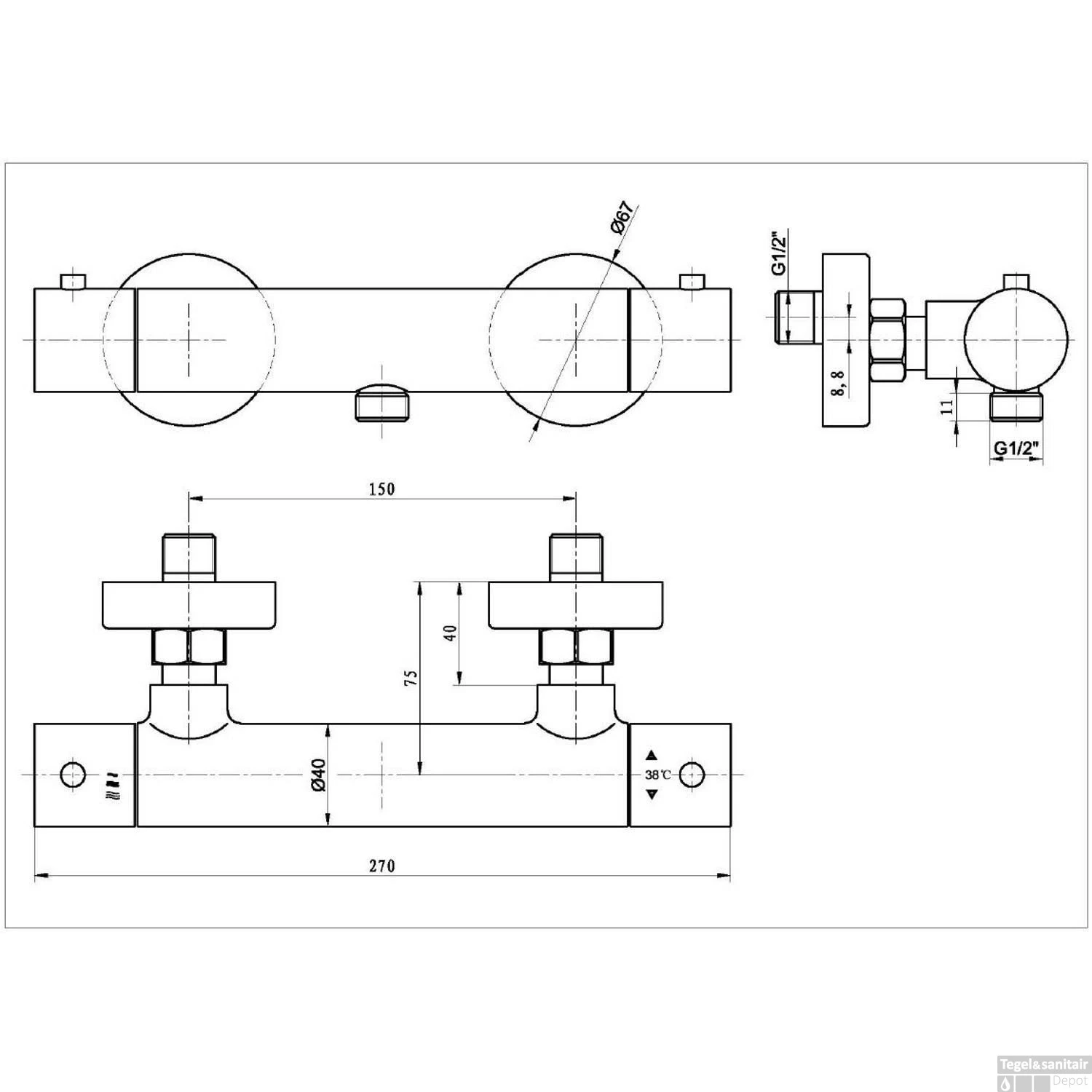 Opbouw Douchethermostaat Best Design Nero Zagaro Mat Zwart 4 Opbouw Douchethermostaat Best Design Nero Zagaro Mat Zwart - Afbeelding 2