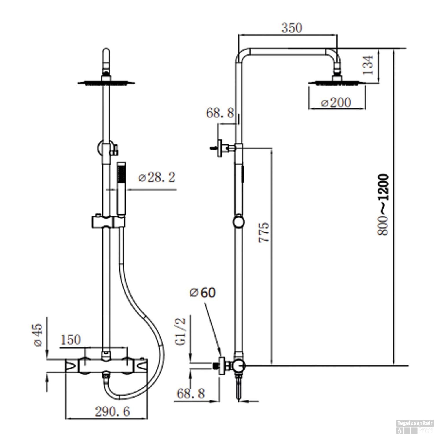 Opbouw Regendouche Set Boss & Wessing Colorato Thermostatisch Hoofddouche 20 Cm Rond Chroom - Afbeelding 5