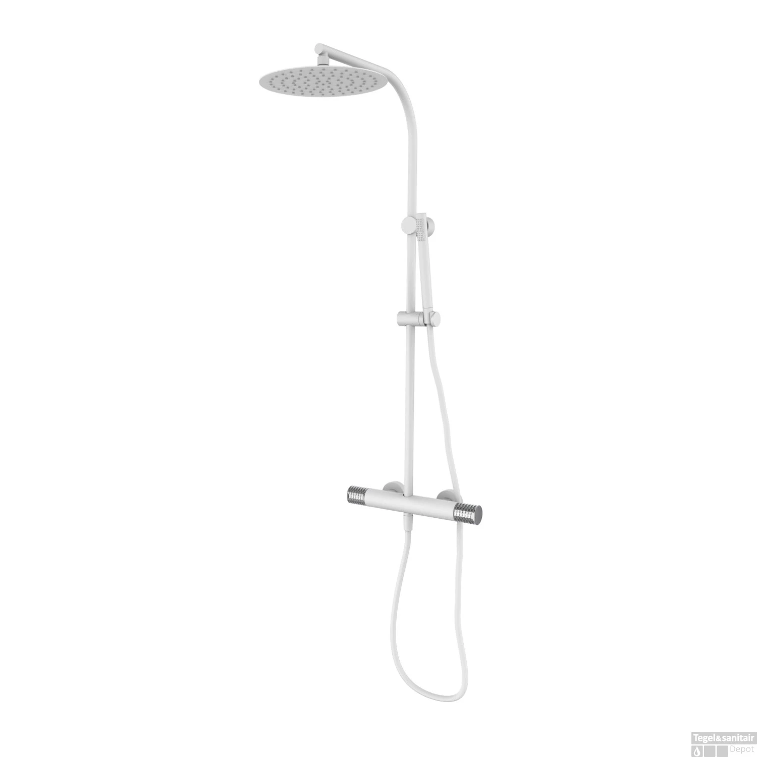 Opbouw Regendouche Set GRB Aura Mengkraan Ronde Douchekop Ø25 Cm Met Staaf Handdouche Wit 3 Opbouw Regendouche Set GRB Aura Mengkraan Ronde Douchekop Ø25 Cm Met Staaf Handdouche Wit