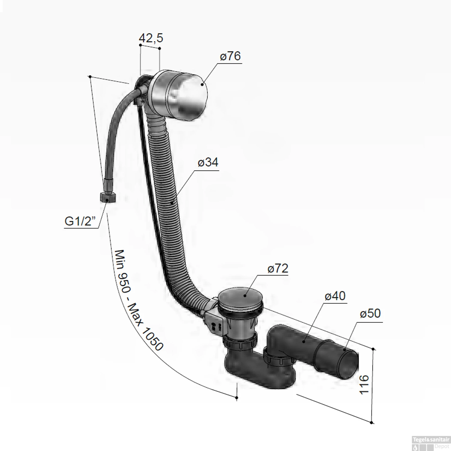 Badoverloop Hotbath Cobber Vulcombinatie Geborsteld Koper 5 Badoverloop Hotbath Cobber Vulcombinatie Geborsteld Koper - Afbeelding 3