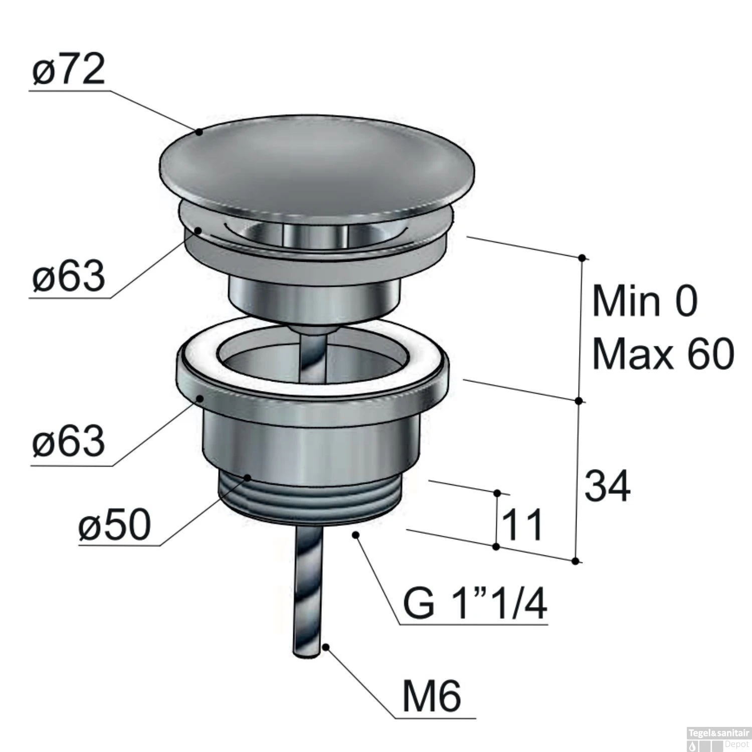 Afvoerplug Hotbath Gal Always-Open Met Schroef Rond Geborsteld Gunmetal PVD 4 Afvoerplug Hotbath Gal Always-Open Met Schroef Rond Geborsteld Gunmetal PVD - Afbeelding 2
