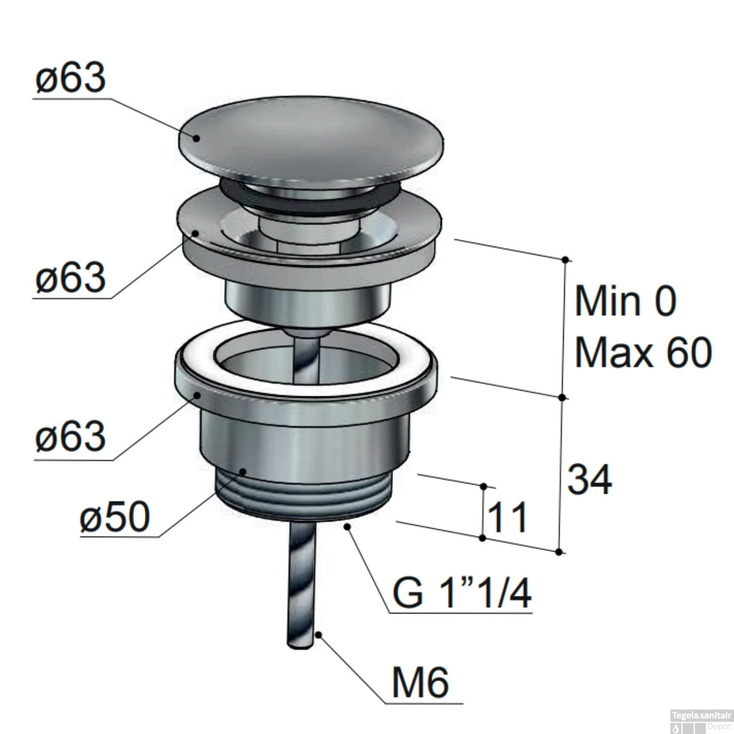Clickwaste Hotbath Gal Afvoerplug Met Schroef Rond Geborsteld Gunmetal PVD 4 Clickwaste Hotbath Gal Afvoerplug Met Schroef Rond Geborsteld Gunmetal PVD - Afbeelding 2