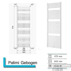 Handdoekradiator Palimi Gebogen 1775 X 600 Mm Donker Grijs Structuur