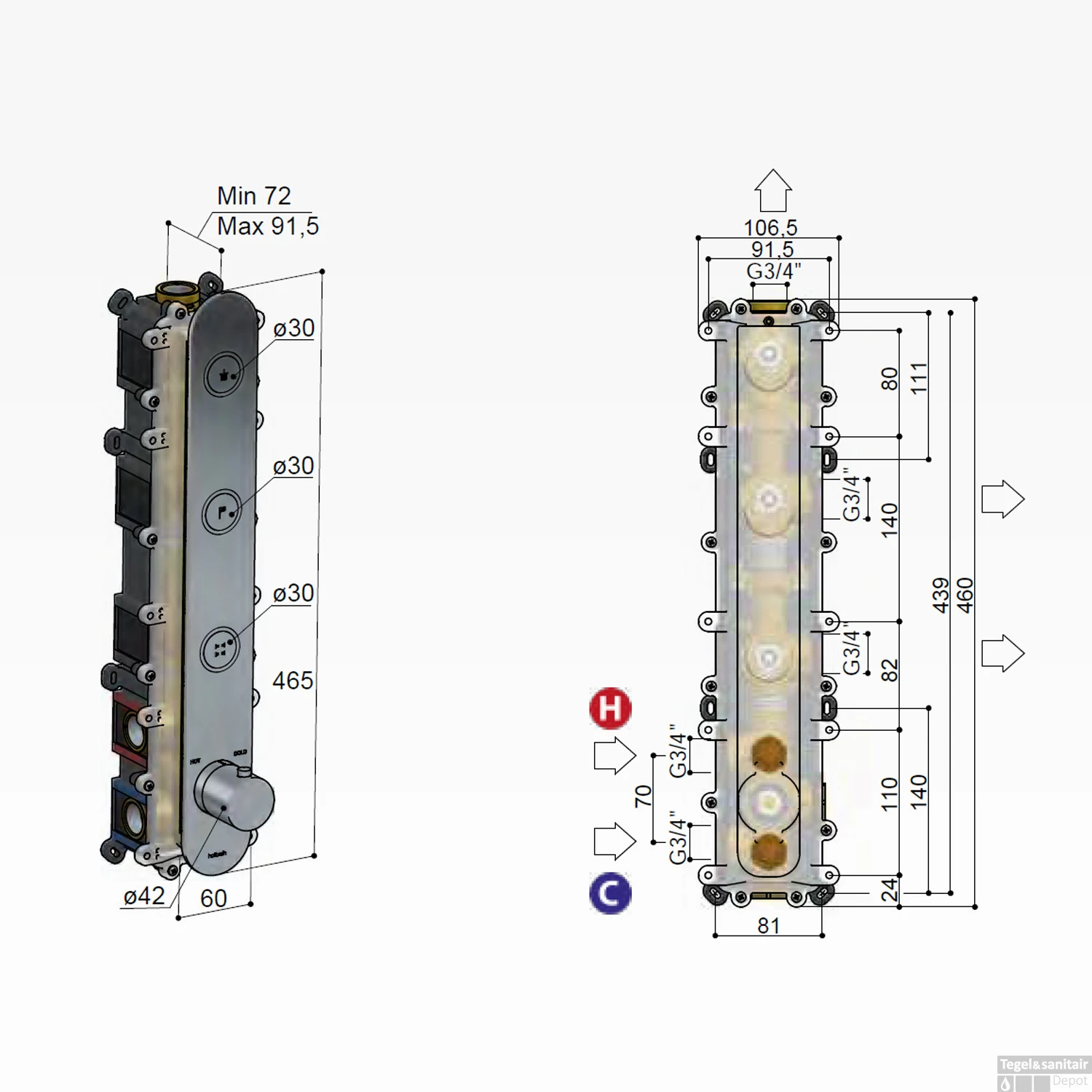 Douchethermostaat Hotbath Cobber Inbouw 3 Pushbuttons Mat Wit (excl. Inbouwdeel) 5 Douchethermostaat Hotbath Cobber Inbouw 3 Pushbuttons Mat Wit (excl. Inbouwdeel) - Afbeelding 3