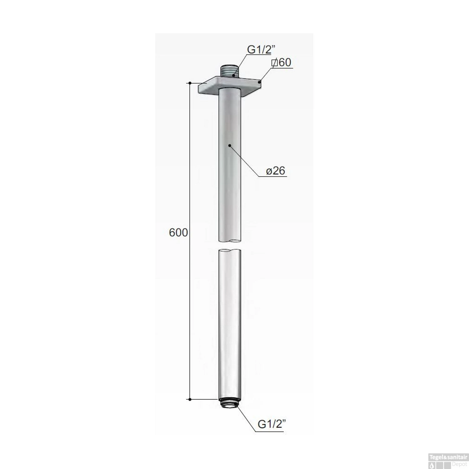 Plafondbuis Hotbath Mate 60 Cm Vierkante Rozet Chroom 4 Plafondbuis Hotbath Mate 60 Cm Vierkante Rozet Chroom - Afbeelding 2