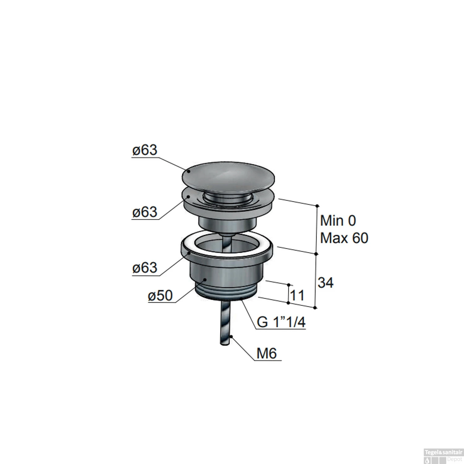 Plug Hotbath Archie Clickplug Schroef Rond Geborsteld Koper PVD - Afbeelding 2