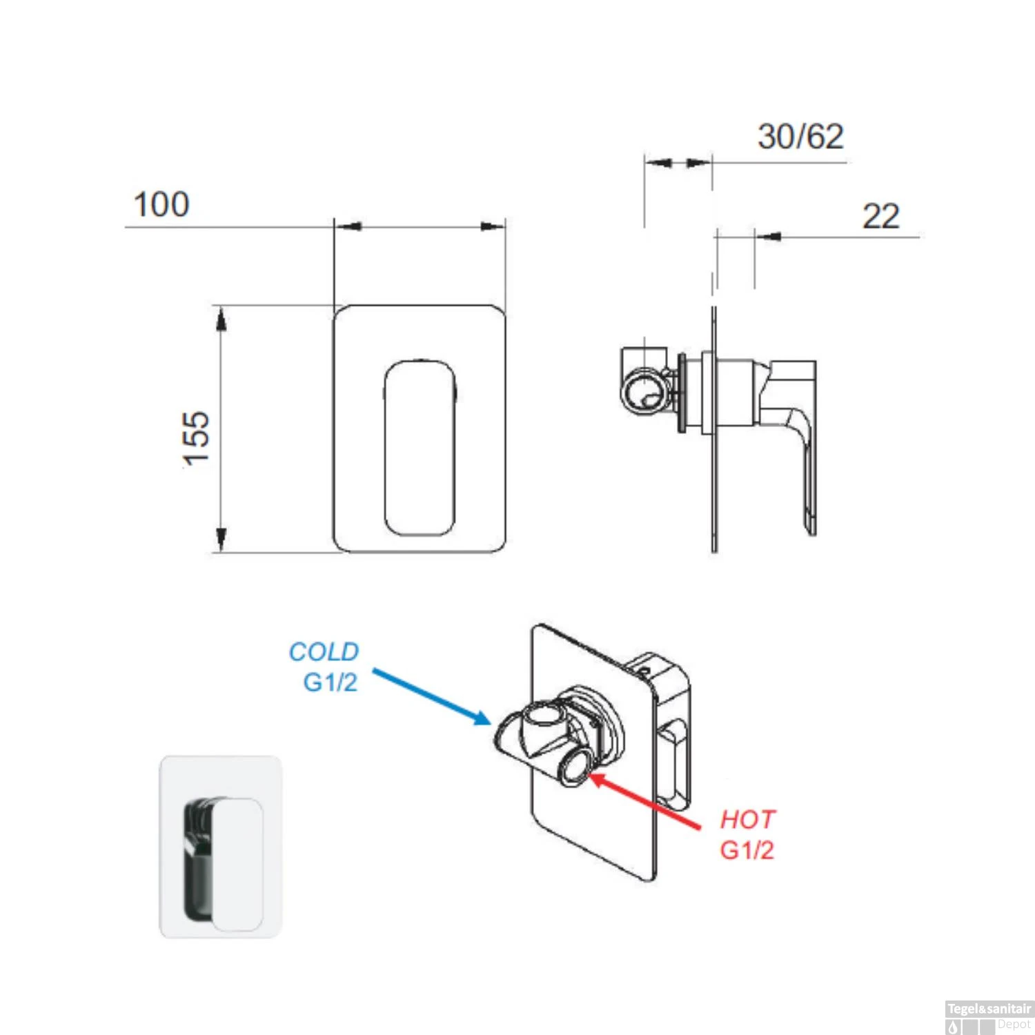 Douchekraan Inbouw Sapho Spy Mengkraan Afbouwdeel 1-weg Geborsteld Nikkel (incl. Inbouwdeel) - Afbeelding 5