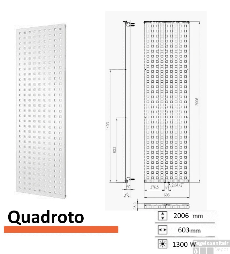 Designradiator Quadroto 2006 X 603 Mm Donker Grijs Structuur