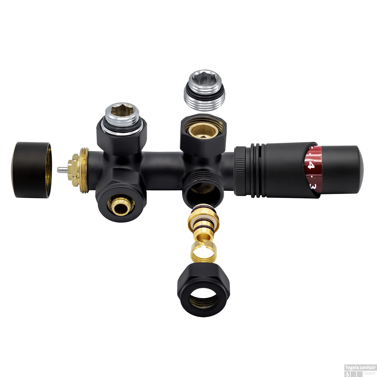 Radiator Onderblok Boss & Wessing Aloni Haaks Links Mat Zwart Midden Aansluiting