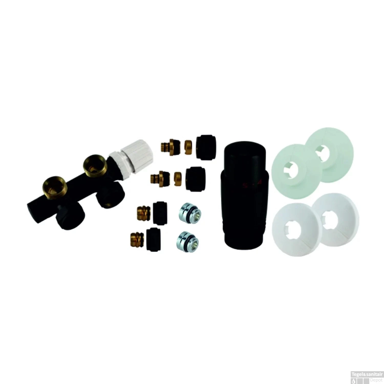 Radiator Onderblok Wiesbaden Haaks Rechts Mat Zwart (Voor Midden Aansluiting)