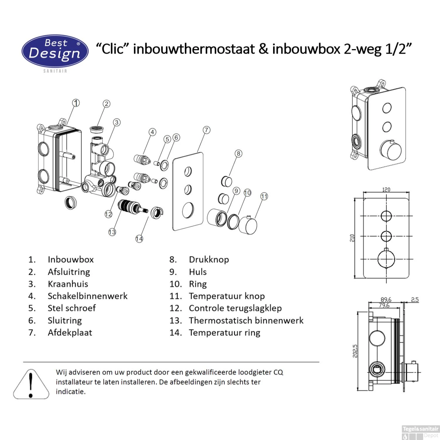 Regendoucheset Best Design One Pack Inbouw Thermostaat Dijon M300 PVD Brons - Afbeelding 2