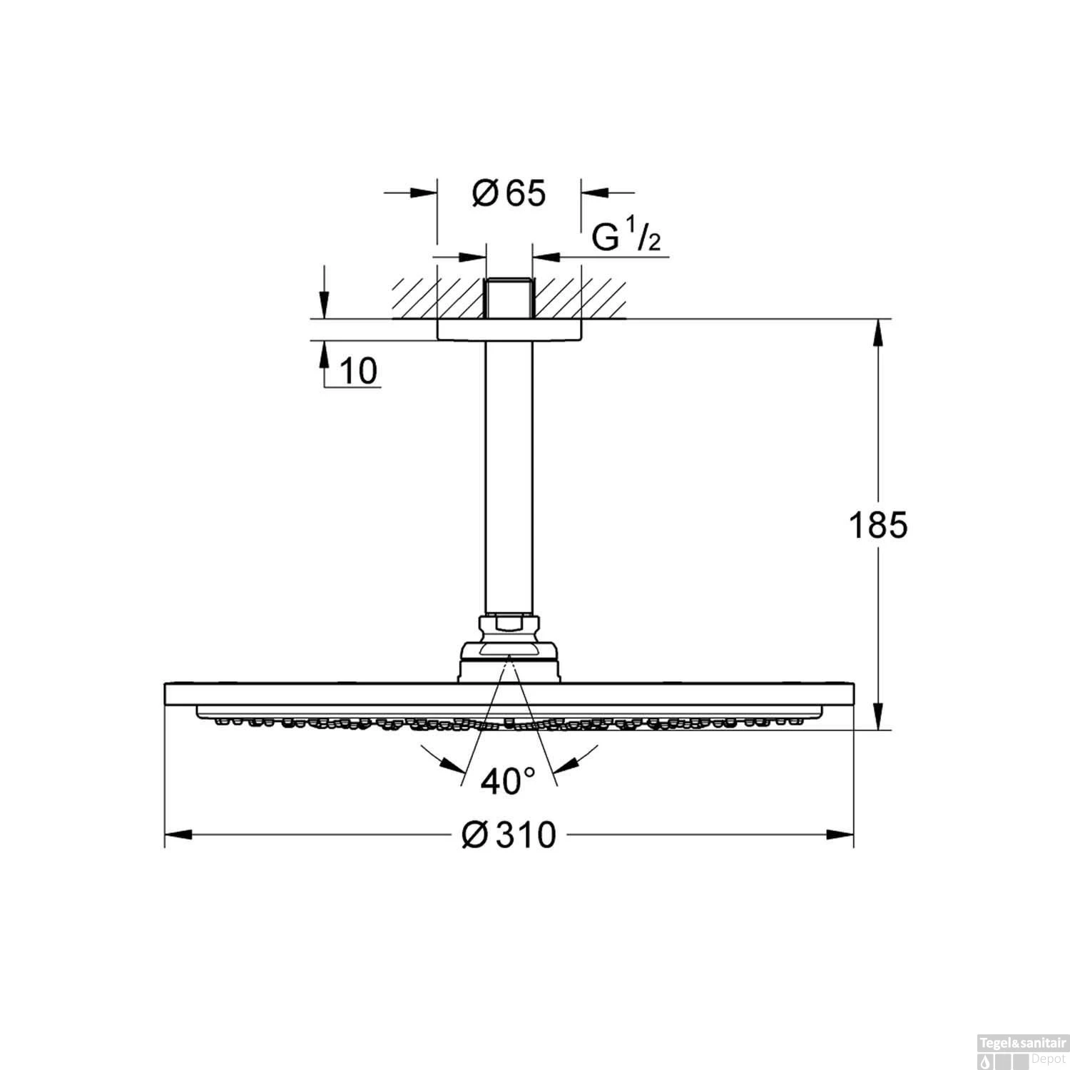 Regendoucheset Grohe Rainshower Cosmopolitan Metal 31 Cm Met Plafondarm Supersteel - Afbeelding 3