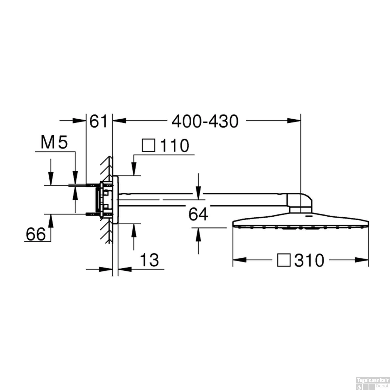 Regendoucheset Grohe Rainshower SmartActive Cube 31 Cm Met Wandarm Supersteel - Afbeelding 3