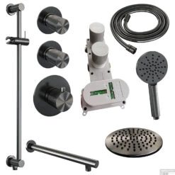 Regendoucheset Inbouw Brauer Gunmetal Carving Thermostatisch 20cm Met Wandarm, Glijstang En Handdouche 3-Standen Losse Stopkranen Geborsteld Gunmetal -Badkamermeubels regendoucheset inbouw brauer gunmetal carving thermostatisch 20cm met wandarm glijstang en handdouche 3 standen shop