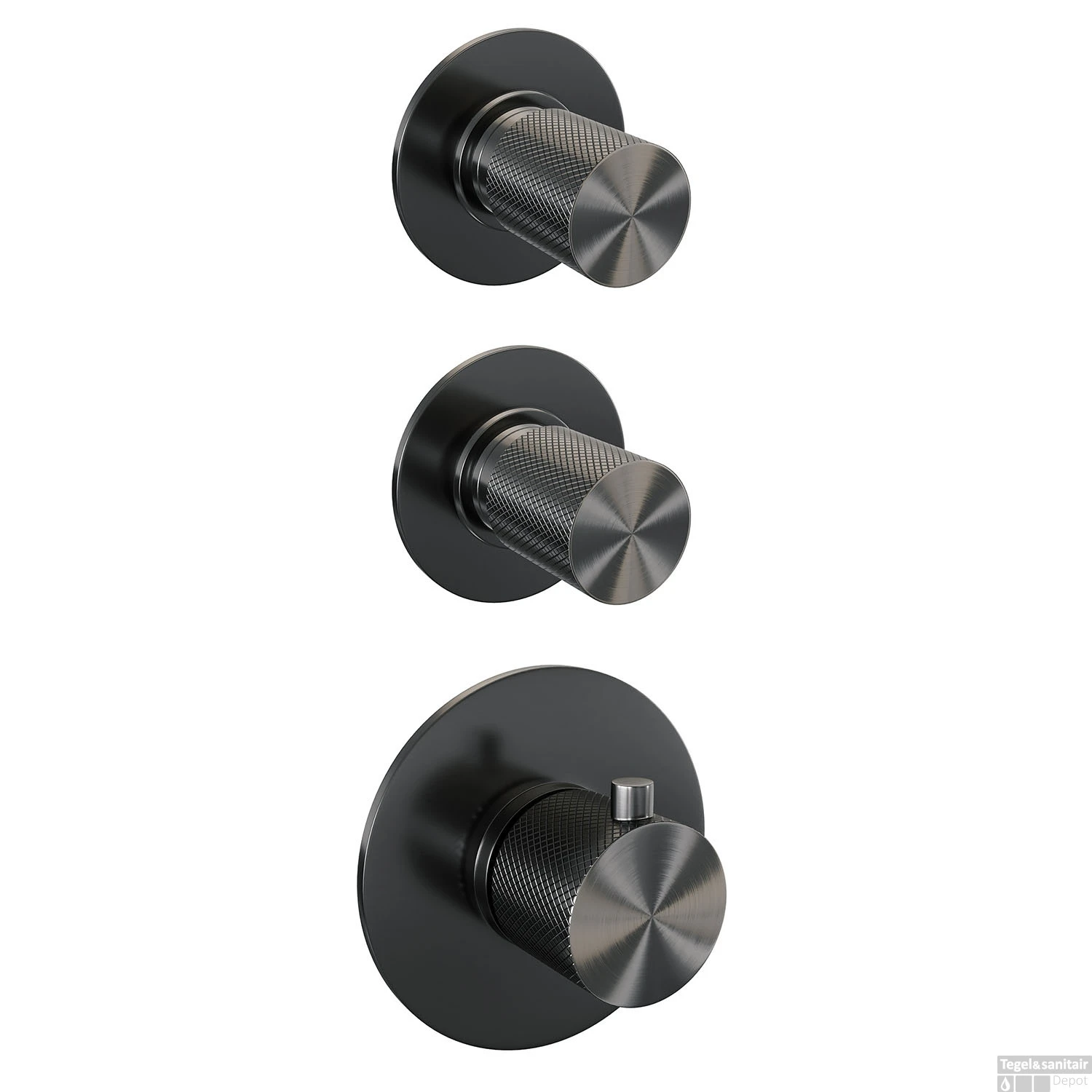 Regendoucheset Inbouw Brauer Gunmetal Carving Thermostatisch 20cm Met Wandarm, Glijstang En Handdouche 3-Standen Losse Stopkranen Geborsteld Gunmetal - Afbeelding 5